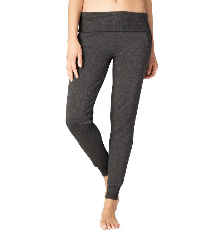 Beyond Yoga Cozy Fleece Foldover Long Sweatpant Joggers Charcoal Heather