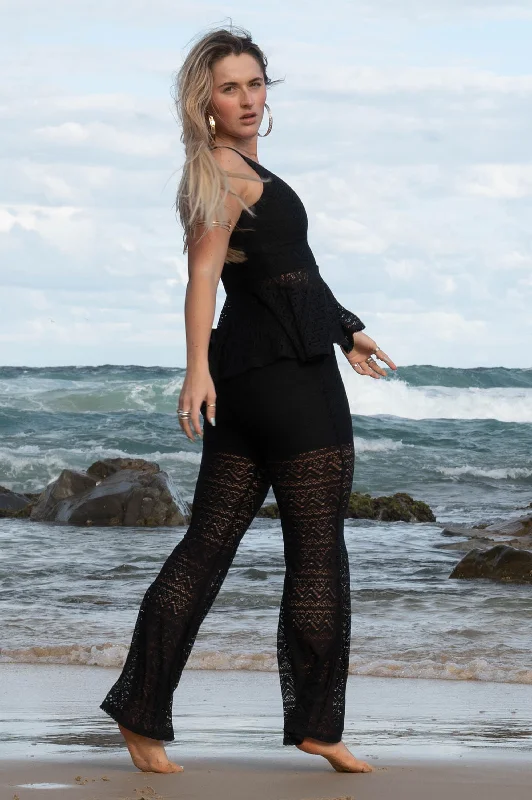 Black Bohemian Lace - High Waisted Bootleg Pant