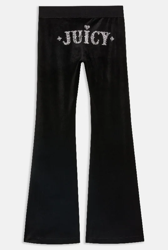 BLACK LOW RISE RODEO RECYCLED VELOUR DIAMANTE TRACK PANT