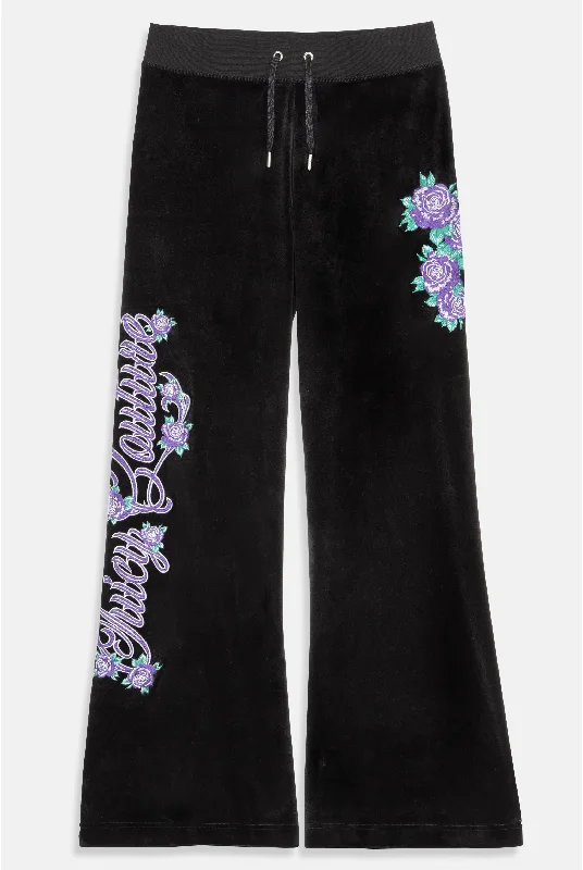 BLACK ROSE LOW RISE RECYCLED VELOUR TRACK PANT