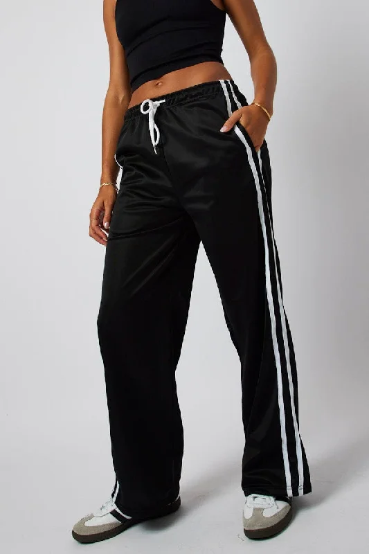 Black Track Pants Mid Rise