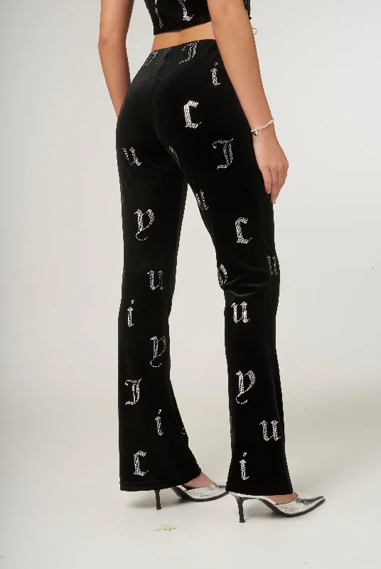 BLACK ULTRA VELOUR ALL OVER DIAMANTE TROUSERS