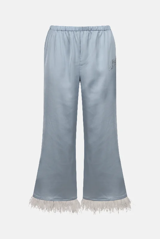 BLUE FOG CONTRAST FEATHER SATIN PANT