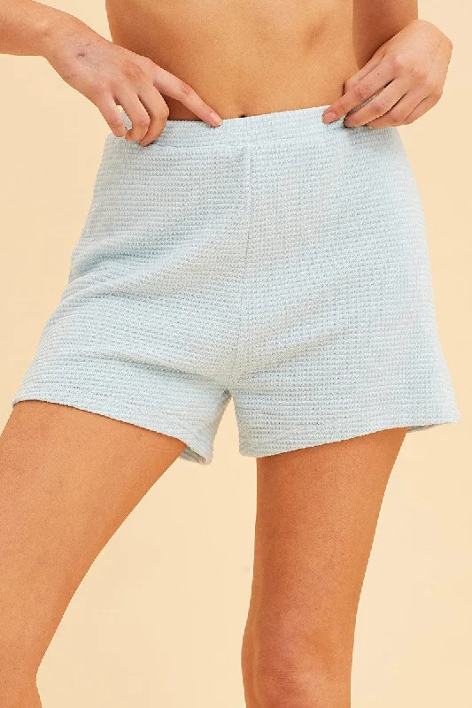 Blue Lounge Shorts Waffle Texture Pull On