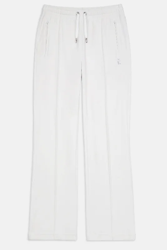 BRIGHT WHITE VELOUR DIAMANTE TRACKSUIT BOTTOM