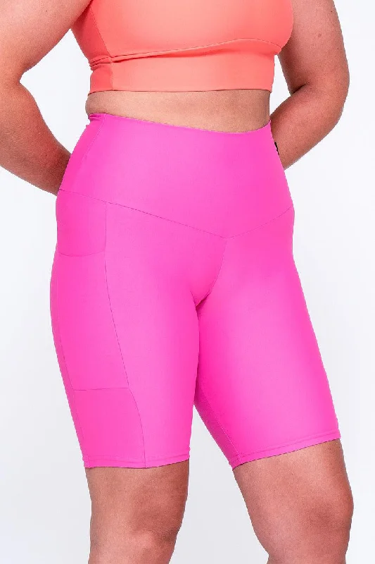 candy-pink-performance-panel-pocket-high-waisted-long-shorts