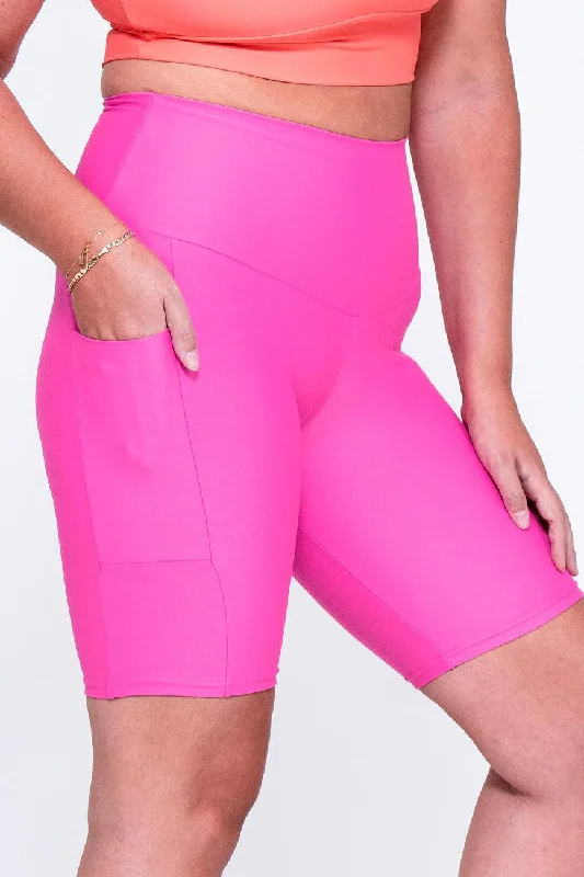 candy-pink-performance-panel-pocket-high-waisted-long-shorts