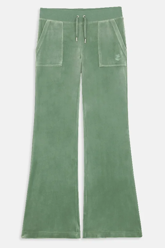 CHINOIS GREEN LOW RISE FLARE CLASSIC VELOUR TRACK PANT