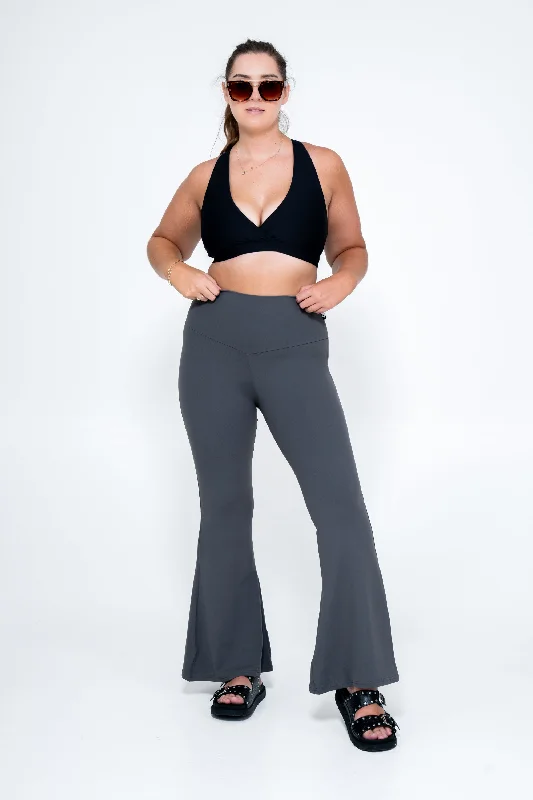 Dark Charcoal Comfy Cotton - High Waisted Bells