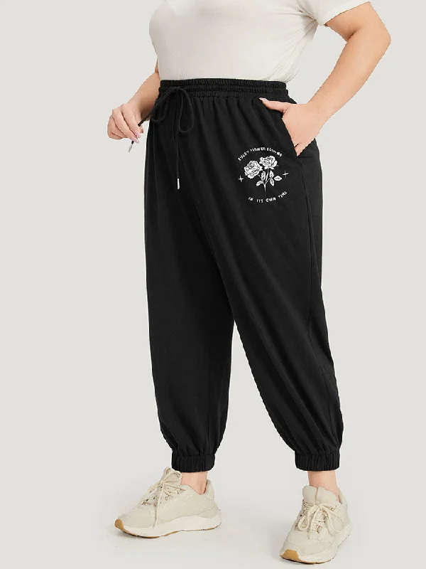 Floral Print Drawstring Elastic Waist Pocket Sweatpants