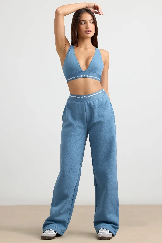 Fluid - Petite High-Waist Straight-Leg Joggers in Steel Blue