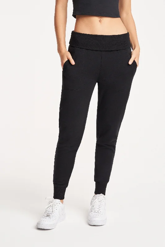 Foldover Long Sweatpant - Black