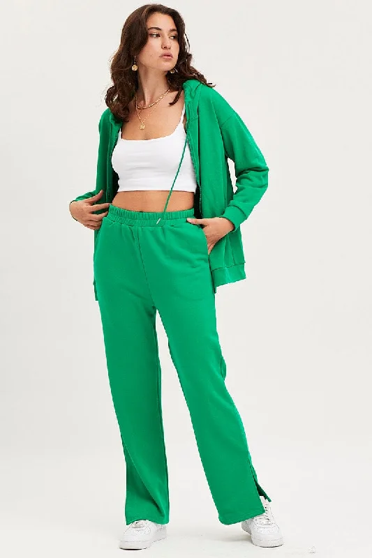 Green Track Pants High Rise