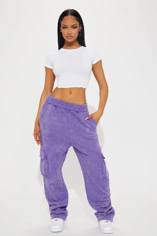 Her Way Washed Cargo Lounge Pant - Purple