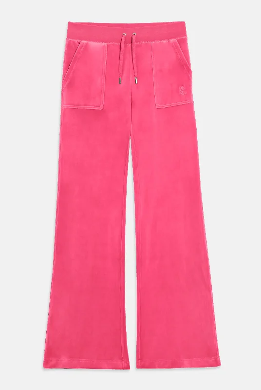 HOT PINK LOW RISE FLARE CLASSIC VELOUR TRACK PANT