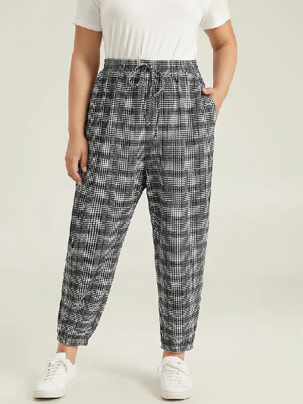 Houndstooth Ties Elastic Waist Sweatpants