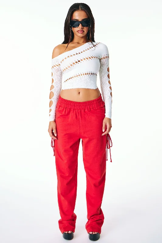 Jaded Lace Up Lounge Pant - Red