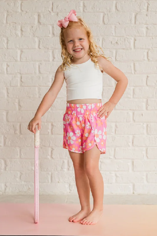 Kid's Errands to Run Pink and Orange Floral Check High Waist Shorts Tori X Pink Lily