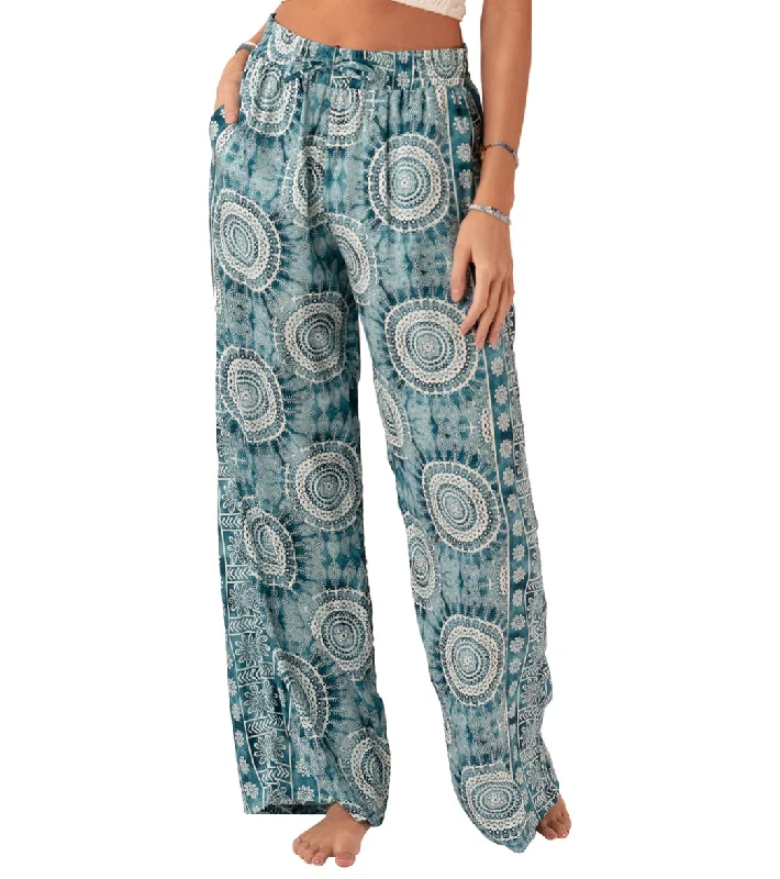 Lotus and Luna Palmetto Point Wide Leg Drawstring Pants Teal Mandala