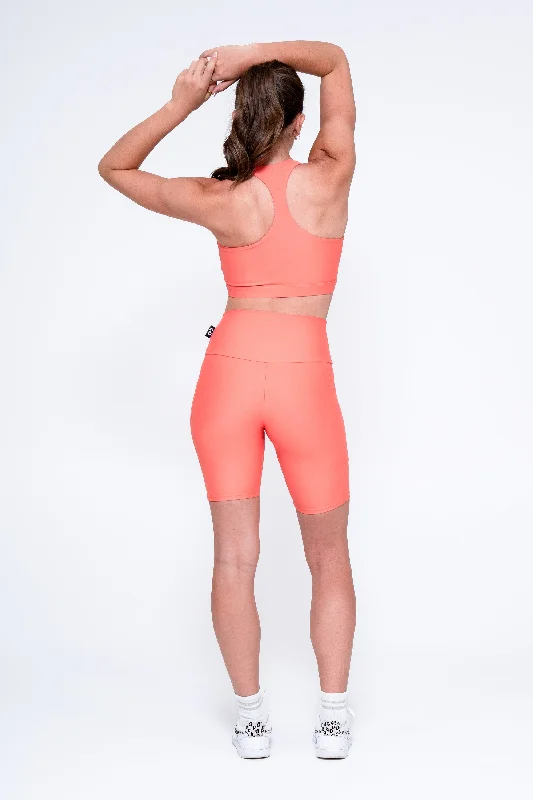 neon-coral-performance-panel-pocket-high-waisted-long-shorts