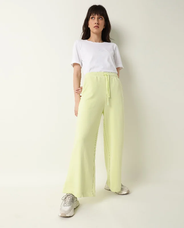 Rareism Women'S Pazo-1 Flouroscent Green Poly Cotton Fabric Relaxed Fit Solid Mid Rise Ankle Length Track Pant