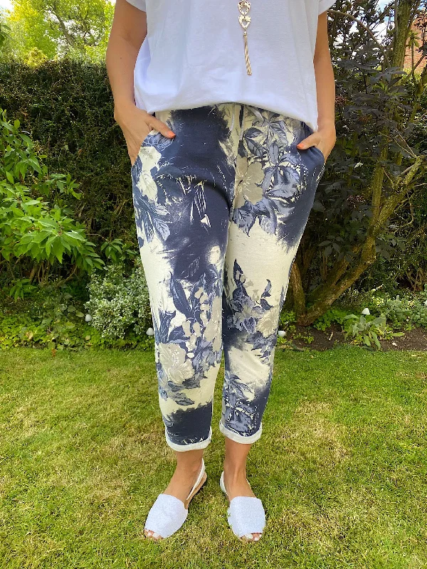 Printed Navy Floral Joggers