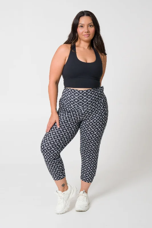 Monogram Black Soft to Touch - Jogger Capris w/ Pockets