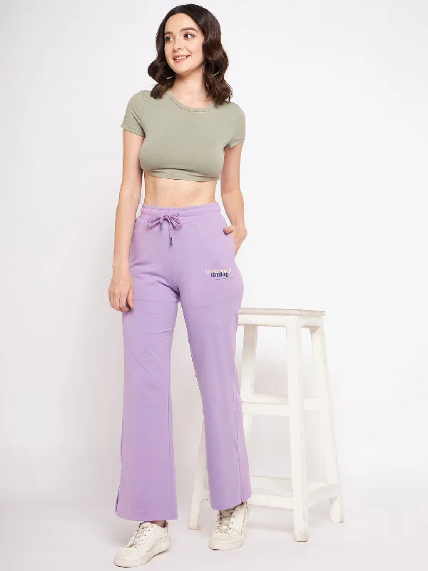 Msecret Solid Mauve Flared Pocket Trackpants