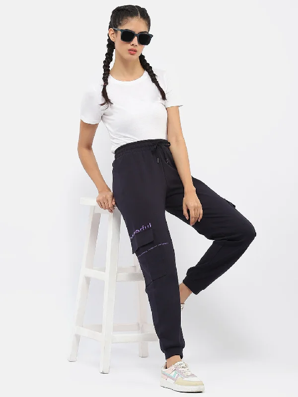 Msecret Typography Navy Blue Drawstring Waist Jogger