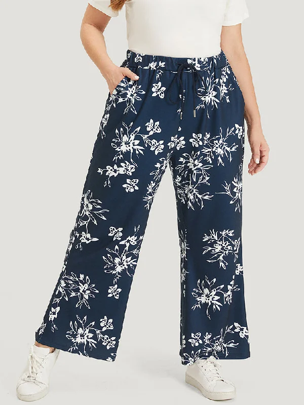 silhouette-floral-print-drawstring-pocket-sweatpants