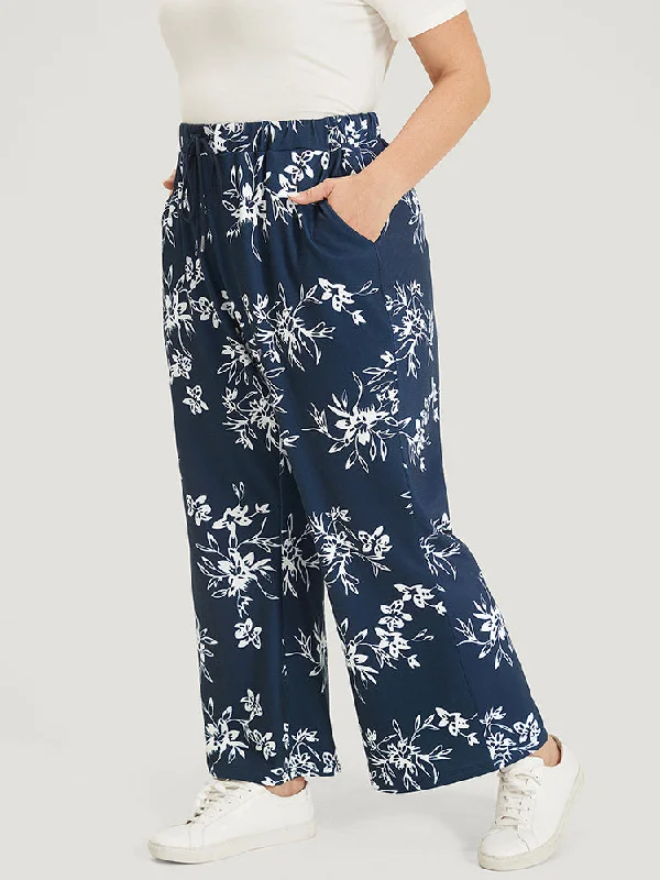 silhouette-floral-print-drawstring-pocket-sweatpants