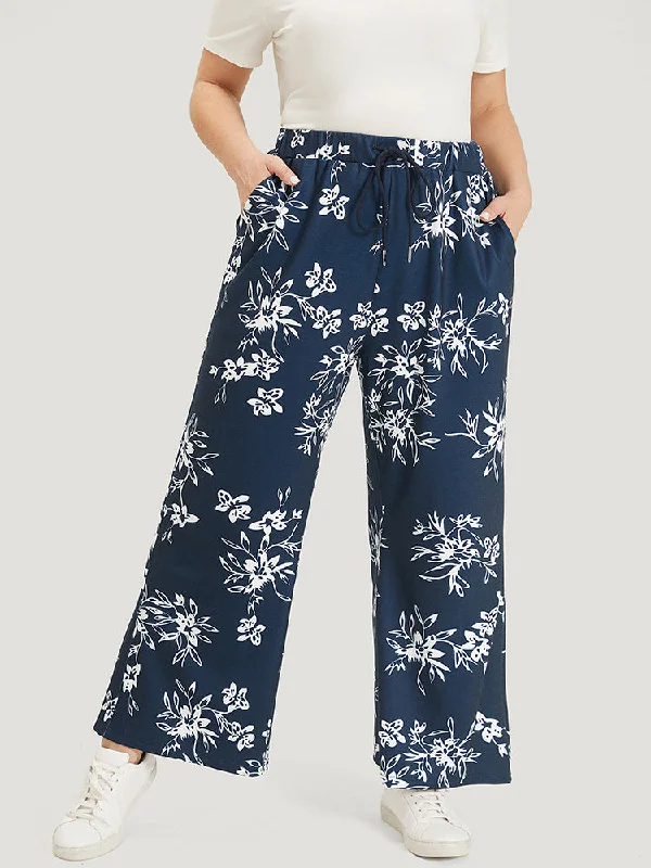 silhouette-floral-print-drawstring-pocket-sweatpants