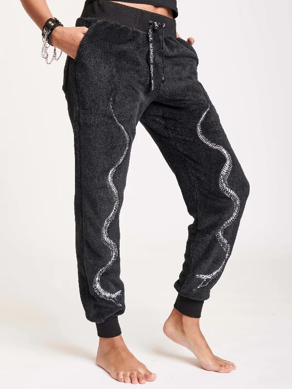 Snake Embroidered Plush Jogger