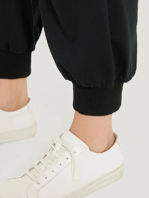 solid-pocket-bowknot-shirred-sweatpants