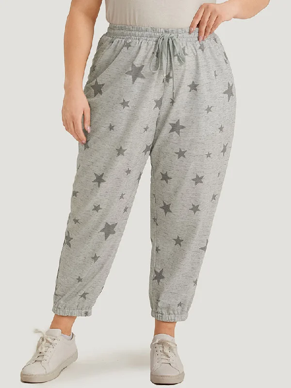 Star Print Pocket Drawstring Sweatpants