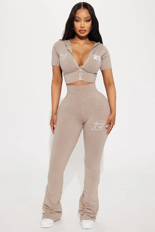 Stay Sporty Washed Wide Leg Pant - Taupe/combo