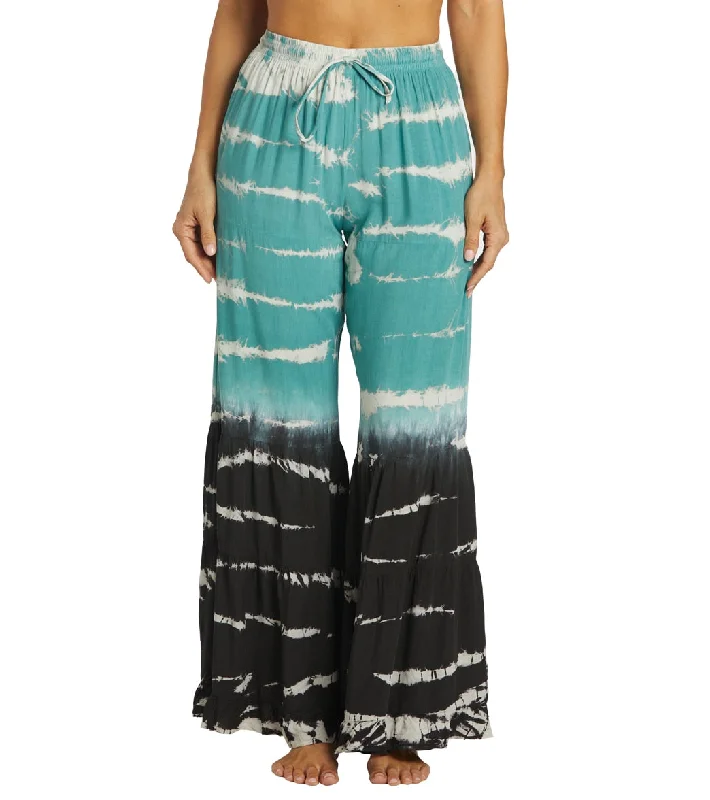 Yak & Yeti Boho Tiered Palazzo Tie Dye Pants Green