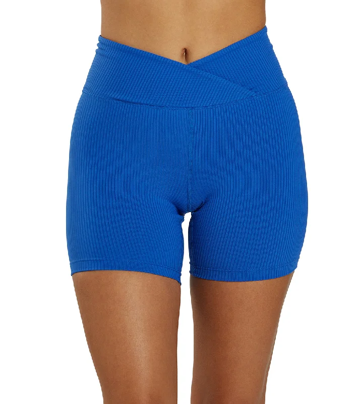 Year of Ours Ribbed V Waist Biker Shorts Blue Flame