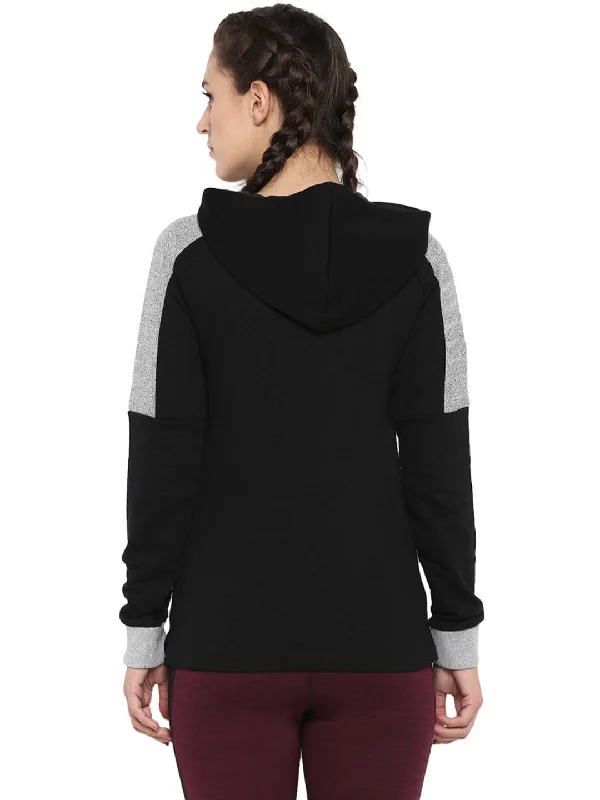 Alcis Women Black Grey Colourblocked Hooded Sweatshirt