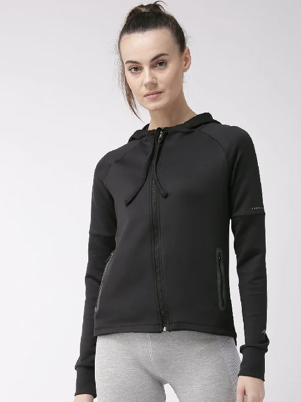 Alcis Women Black Solid Hooded Sweatshirt