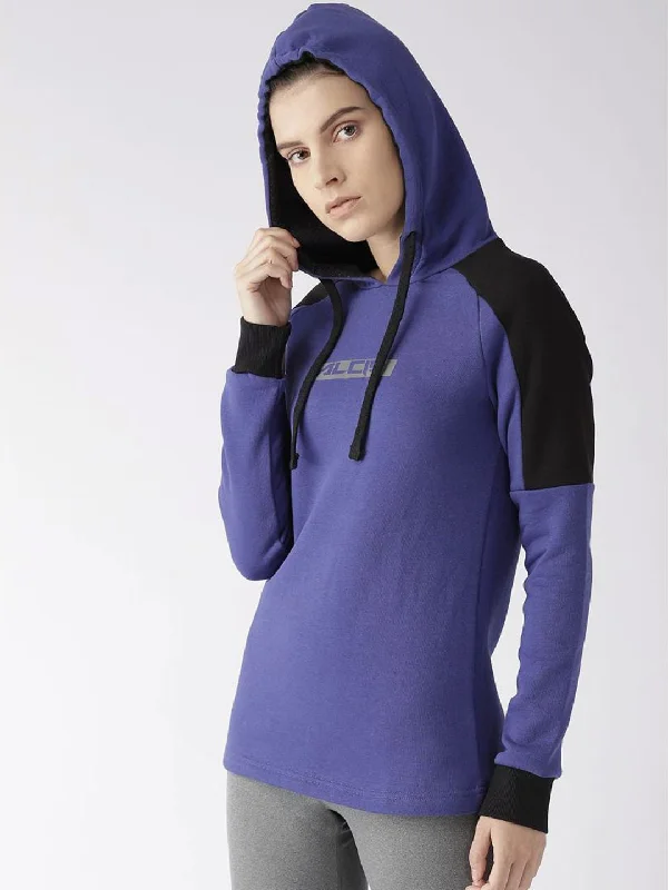 Alcis Women Blue Printed Detail Hooded Sweatshirt