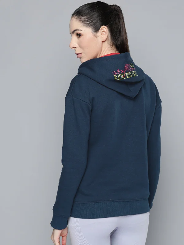 Alcis Women Blue Printed Hooded Sweatshirt