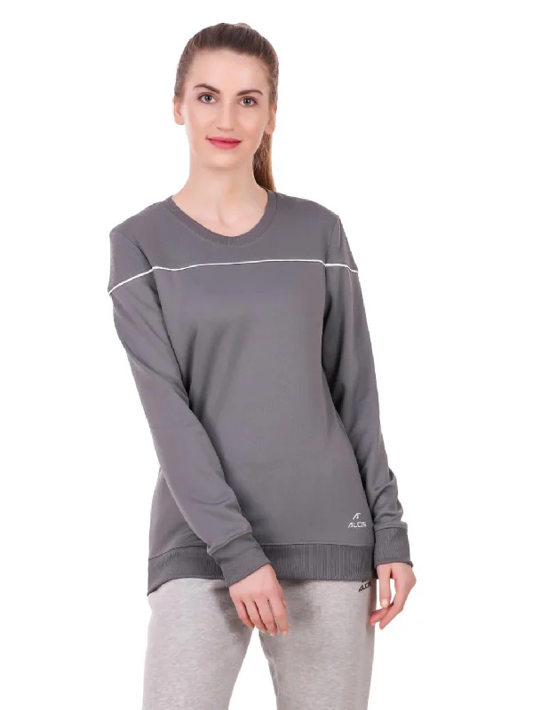 Alcis Women Grey Solid Sweatshirt