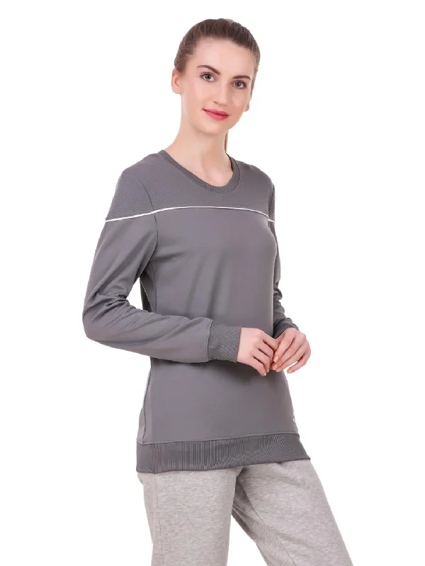 Alcis Women Grey Solid Sweatshirt