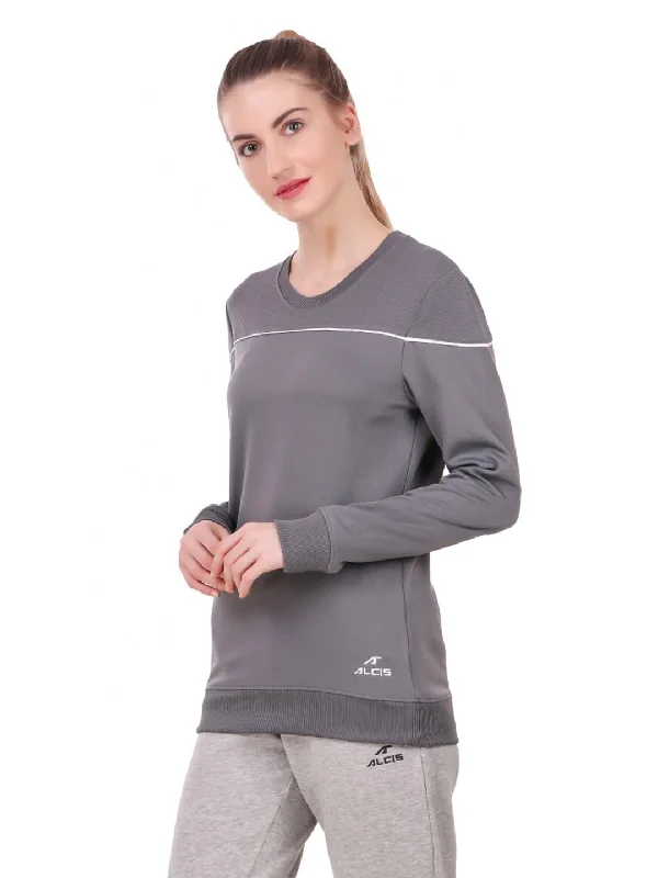 Alcis Women Grey Solid Sweatshirt