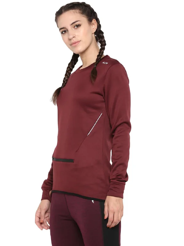 Alcis Women Maroon Solid Sweatshirt