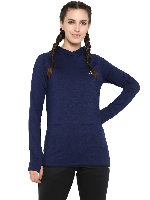 Alcis Women Navy Blue Solid Hooded Sweatshirt