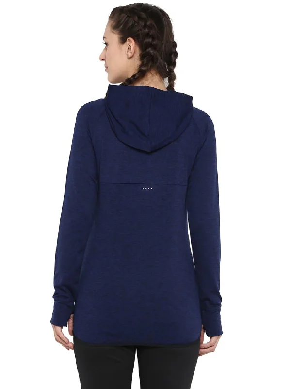 Alcis Women Navy Blue Solid Hooded Sweatshirt