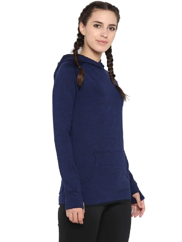 Alcis Women Navy Blue Solid Hooded Sweatshirt