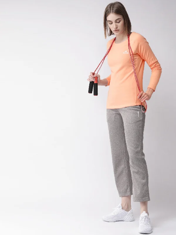 Alcis Women Peach-Coloured Solid Round Neck Sporty T-shirt